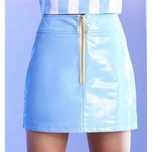 FILA + Pierre Cardin Patent Faux Leather Mini Skirt Light Blue, size M